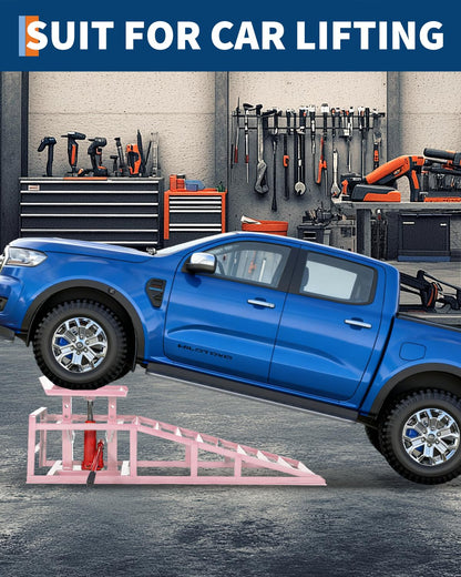 Hydraulic Car Ramps 2 Pack, 11000 LBS/5T Heavy Duty Steel Auto Service Ramps, Repair & Maintenance, 9.4"-13.34" High Lift for Truck, Vehicle, SUV, Garage, Oil Changes, Pink