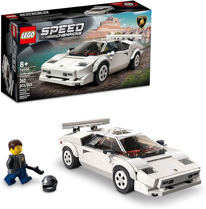 Lego Speed Champions Lamborghini Countach 76908 Race Car Toy Model Replica Collectible Building Set with Racing Driver Minifigure