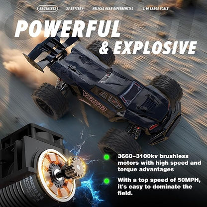 Hosim Mini 1/8 RC Truck for Adults Fast 50+mph Vortan Electric RTR Brushless RC Cars All Terrain 4WD Off Road Hobby RC Car Waterproof Remote Control Car for Snow/Sand/Beach Toy Gift with 3S Battery