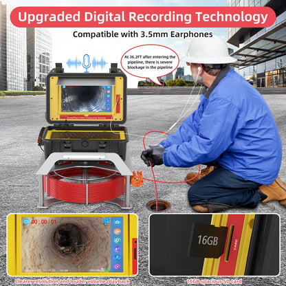 Sanyipace 7MM Sewer Camera, 512Hz Sonde Drain Camera, Self-Leveling Pipe Camera for Plumber, 10.1" Touch Screen, 165FT/50M Borescope Inspection Camera, Distance Counter, Waterproof Plumbing Camera