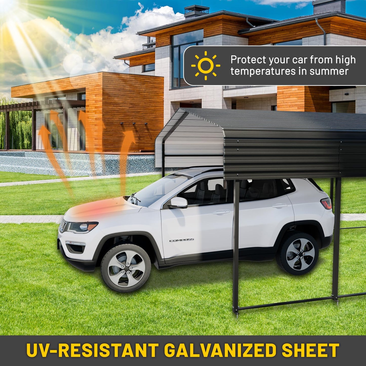 13x20FT Heavy Duty Metal Carport, Galvanized Steel Frame & Roof with Reinforced Base, All-Weather Outdoor Shelter for Vehicles, Boats and Outdoor Storage