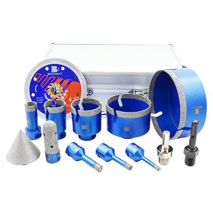 Diamond Core Drill Bit Set - BRSCHNITTTile Hole Saw Kit 1/4" 5/16" 3/8" 4/5" 1-3/8"2" 3" 4 1/2"& 4/5" Finger Bit&2" Chamfer Bit for Porcelain Tile Ceramic Marble Granite&Diamond Blade