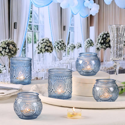 DARJEN Blue Votive Candle Holder Set of 20, Upgraded Size Tea Light Candle Holder Glass for Wedding Table Centerpieces, Elegant Bulk Votive Holders for Party, Proposals and Wedding Shower