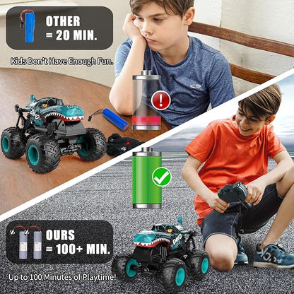 Gohero Monster Truck Toys 2.4Ghz Remote Control Monster Trucks for Boys Age 4-7 1:20 Dinosaur Toys with Light &amp MusicRC Truck with Stunt 360° Spin Walk Upright&amp Drift Dinosaur Toy for Ki
