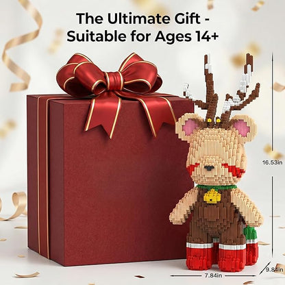 16.53 Reindeer Teddy Blocks Bear Building Bricks Set Challenge for Adults Ages 14+ Collectible Home Decor for Bedroom Office or Book Shelf Keep Busy Relaxing Activity Gift Birthday