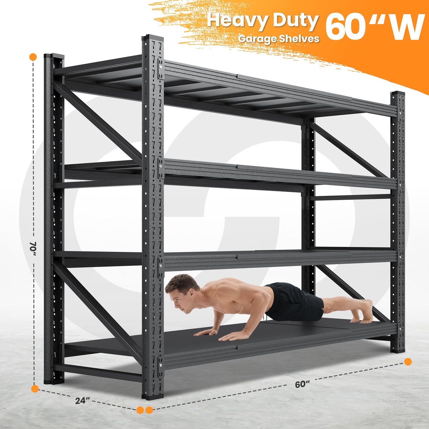 AFAIF 60" W Metal Shelving Heavy Duty, 24" Deep Large Storage Shelves, 4 Tier Tall Steel Industrial Shelving, 5000 LBS Adjustable Standing Shelf for Warehouse/Shop 60" W x 24" D x 70" H