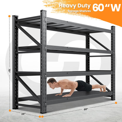 AFAIF 60" W Metal Shelving Heavy Duty, 24" Deep Large Storage Shelves, 4 Tier Tall Steel Industrial Shelving, 5000 LBS Adjustable Standing Shelf for Warehouse/Shop 60" W x 24" D x 70" H