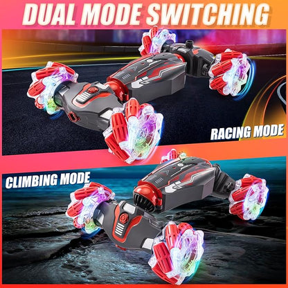 4WD Stunt Car 2.4 GHz Gesture Sensor RC Cars Double-Sided Vehicle 360° Flip RC Twist Buggy with Music Spray - Best Christmas and Birthday Present for Boys and Girls Aged 6-12 (Red)