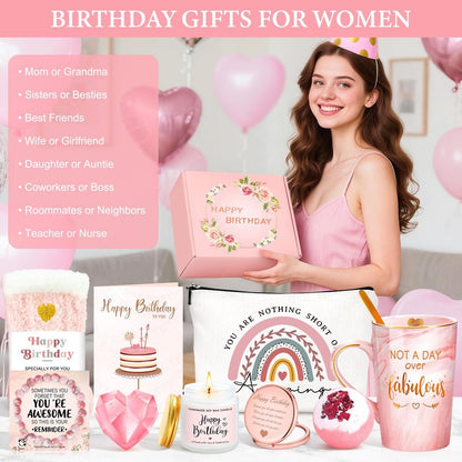 Birthday Gifts for Women Happy Birthday Gift Baskets for Women Unique Not A Day Over Fabulous Mug Gift ideas Pink Gifts Box Set Presents for Her Friends Mom Sister Wife Coworkers Daughter Aunt Mom