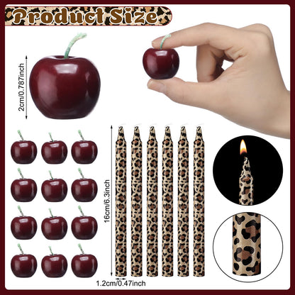 Conelist 18 Pcs Cheetah Cherry Birthday Candles Cute Cherry Shaped & Leopard Taper Cake Candles Decoration Cupcake Topper Decor for Birthday Bachelorette Wedding Party Supplies