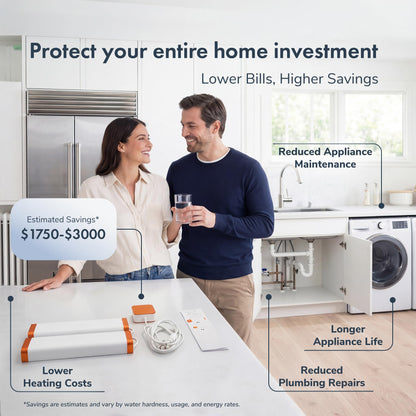 PIURIFY Over-Pipe Whole House Electronic Water Descaler System | Moderate to High Water Hardness | UP to 15 GPG / 250 PPM | 168V High-Power | Salt-Free | Renter-Friendly | Zero Maintenance (Orange)