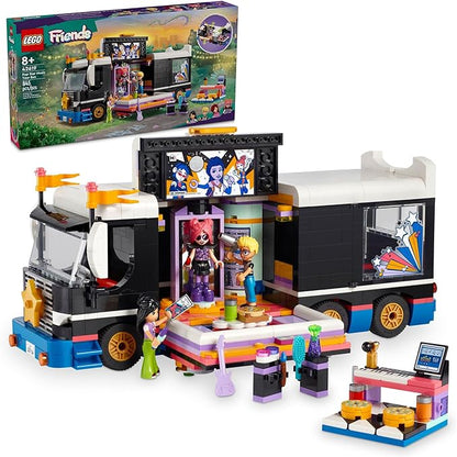 LEGO Friends Pop Star Music Tour Bus Play Together Toy Social-Emotional Musical Toy with 4 Mini-Doll Characters Toy Truck Building Kit Music Gift for 8 Year Old Kids Girls and Boys 42619