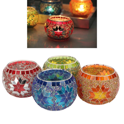 Omquot 4pcs Mosaic Glass Candle Holder Colorful Romantic Mosaic Handmade Home Bar Dinner Decoration