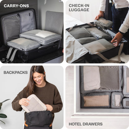 Aerotrunk Compression Packing Cubes for Travel - Luggage Organizer Bags - Double Zipper Packing Cubes for Suitcases (4-Pack, Beige)