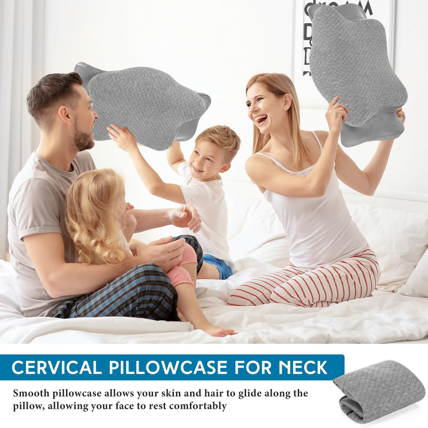 HunnmingRe Cervical Pillow Case Cover Comfortable and Breathable Memory Foam Cervical Neck Pillow Case Cover with Zipper (Gray,Queen Size)