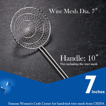 Hicook Stainless Steel Kitchen Spider Strainer Skimmer Ladle Food Dumpling Noodle Strainer for Pasta Spaghetti Noodles and Frying, 7 inches