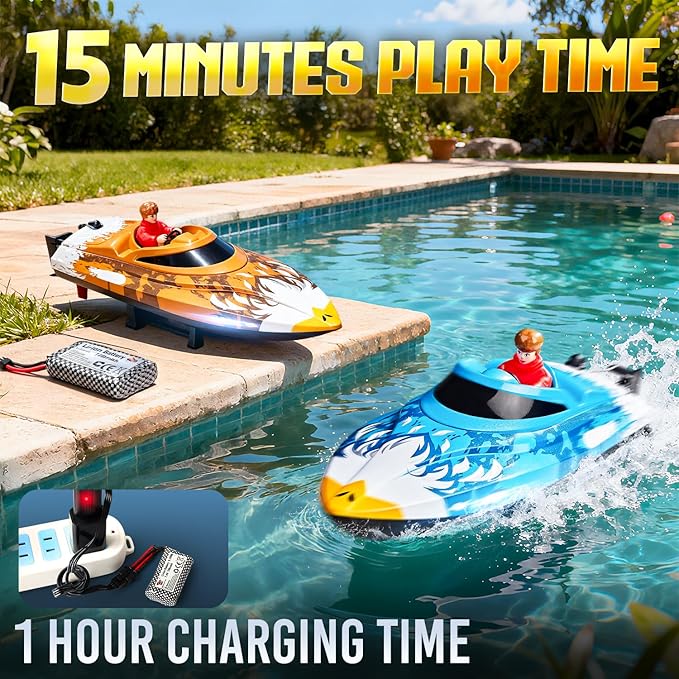 BEZGAR RC Boat 12 inch Self-Righting Remote Control Boat for Kids and Adults 25 KPH Fast RC Speed Boats with 700mAh Battery Ideal Waterproof Toy for Lakes &amp Pools - HJ822 Brown
