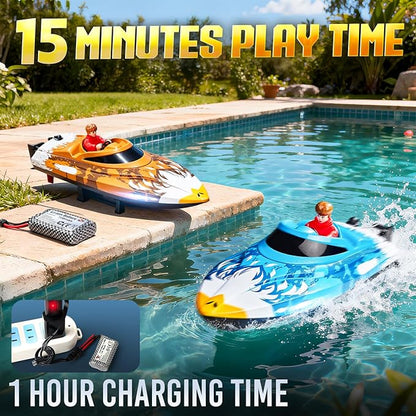 BEZGAR RC Boat 12 inch Self-Righting Remote Control Boat for Kids and Adults 25 KPH Fast RC Speed Boats with 700mAh Battery Ideal Waterproof Toy for Lakes &amp Pools - HJ822 Blue