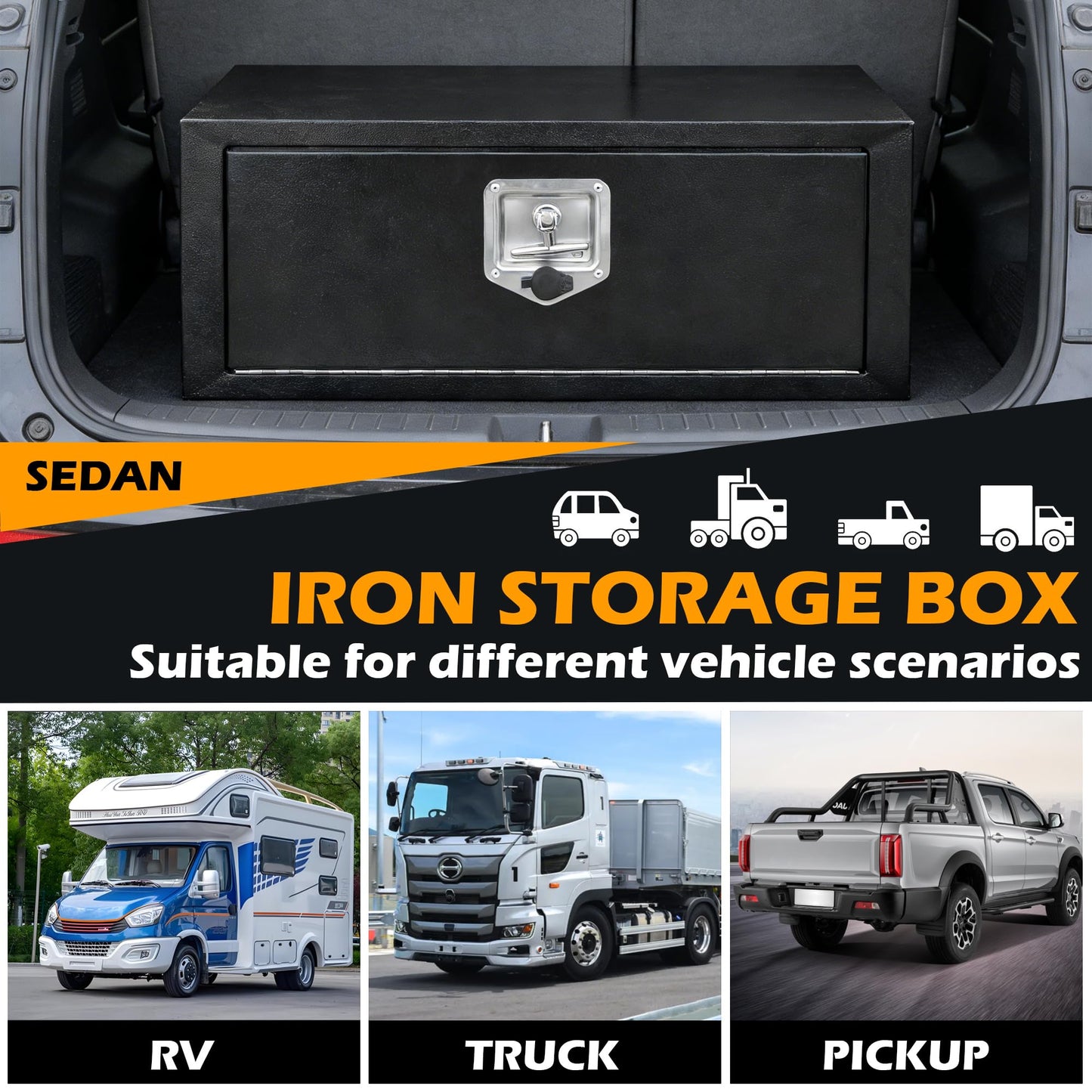 27 Inch Underbody Truck Tool Box, Heavy Duty Steel Underbody Toolbox with T-Handle Lock & Weatherproof Seal, Black Truck Trailer Tool Box for Pickup, Semi Truck, RV, Flatbed, Tractor (27×10×11)