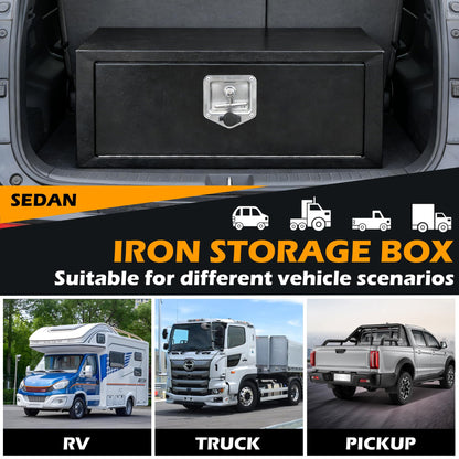 27 Inch Underbody Truck Tool Box, Heavy Duty Steel Underbody Toolbox with T-Handle Lock & Weatherproof Seal, Black Truck Trailer Tool Box for Pickup, Semi Truck, RV, Flatbed, Tractor (27×10×11)