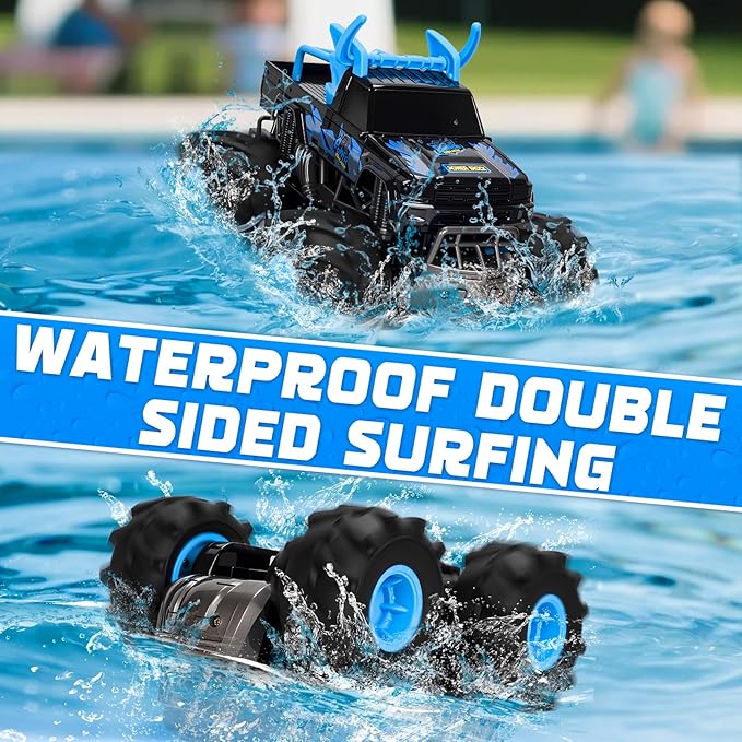 BainGesk Waterproof Remote Control Monster Truck Toys 1:16 RC Car 2.4GHz 4WD All Terrain Car Toys with 2 Rechargeable Batteries Off-Road Truck Gifts for 6 7 8 9 10 11 12 Year Old Boys