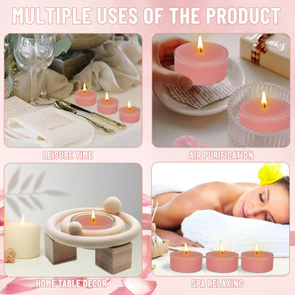 Rose Scented Tea Light Candle Hand Poured Smokeless Long-Lasting 4 Hour Burn Time Perfect for Relaxation and Romantic Ambiance - 12 Pack