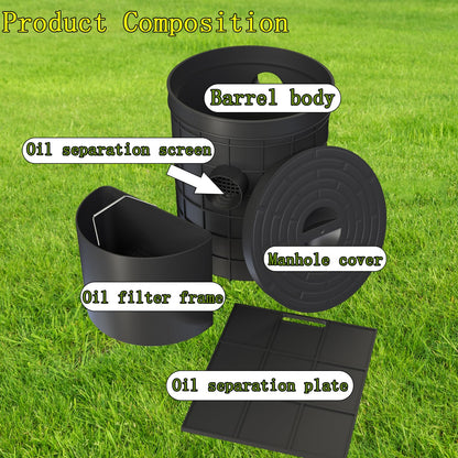 Grease Trap Commercial, Lightweight PE Plastic Grease Interceptor Trap Side Inlet Waste Oil Water Separator for Kitchen Sink Restaurant Wastewater Easy Install (Round-450-75-110)