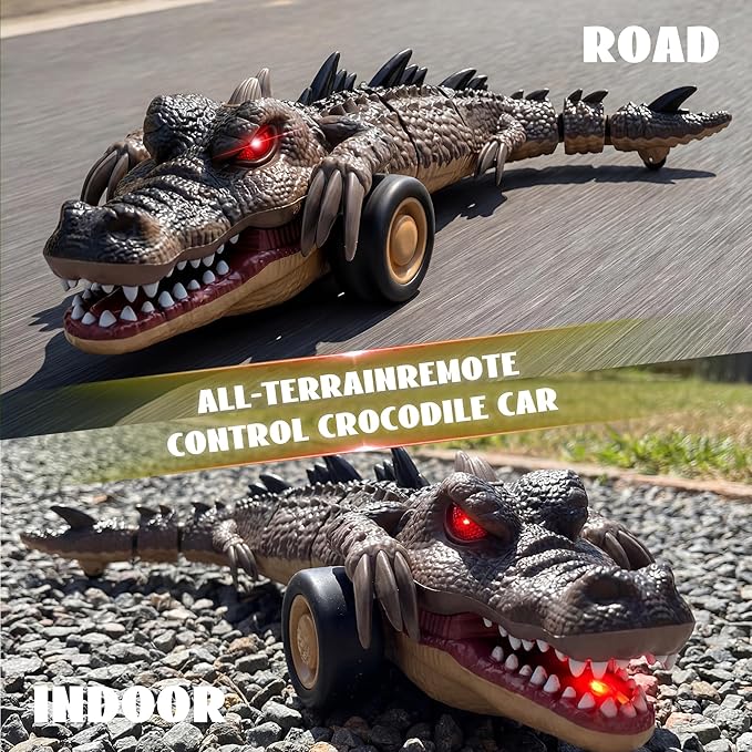 Remote Control Crocodile Car Toy2.4Ghz RC Toy Cars Boys 3-12 Year Old360°Rolling Turns &amp Slides with Lights Cool Outdoor Toys Birthday Gifts Xmas Gifts (Black)