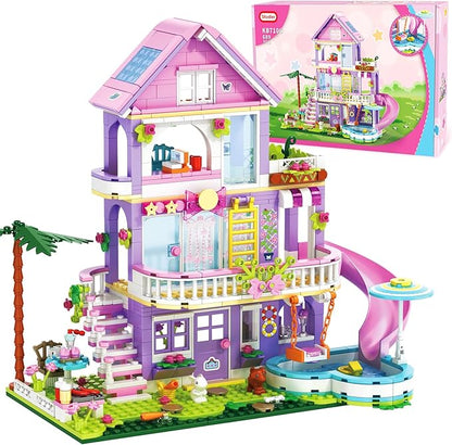 Girls Building Blocks Set689pcs Garden Villa House Building Block for Kids 6-12 and 8-14Holiday Cottage Bricks Kit Building Toy Xmas Birthday Gift for Girls Kids 6 7 8 9 10 11 12 13 14