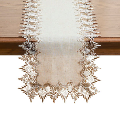 Raedan Natural Linen Table Runner 48 inches Neutral Earth Tones Beige Lace Coffee Table Runners Dresser Scarf for Spring Easter Summer Kitchen Wedding Party, Machine Washable (Natural, 16”x48”)