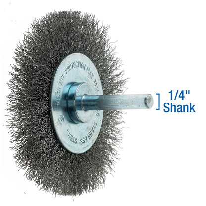 Mercer Industries 182050B - 3" x 1/4" Shank Crimped Wire Wheels, .008 Stainless Steel Wire (20 pack)