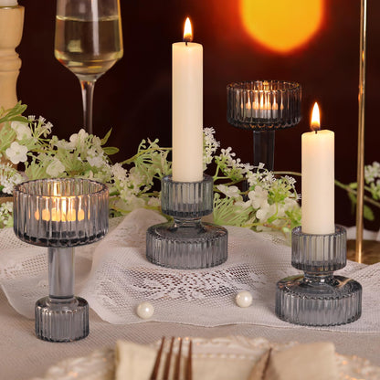 Candlestick Holders Bulk, 6 Pcs Blue Combination Candle Holders Set, Crystal Candle Holders for Wedding, Table Centerpiece, Home Decoration