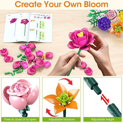 zinat Flower Building Blocks Set 933PCS Aesthetic Botanical Construction Kit DIY Artificial Flower Decor Home Desk Decor Elegant Home Display for Women and Girls Ages 8+