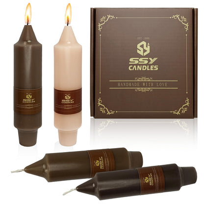 Short Taper Candles Set of 4, 5 Inch Brown Ombre Tapered Candle, Handmade Taper Candles, Short Candle Sticks for Wedding Dinner Table Home Decor Gift