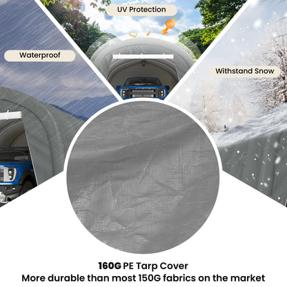 COSIEST 13'×20' Storage Shelter Outdoor Round Carport, Heavy-Duty Garage Canopy with Dual Roll-Up Doors Weatherproof PE Cover, Multi-Purpose Vehicle/Tractor Shed for Backyard/Driveway/Farm(Gray)