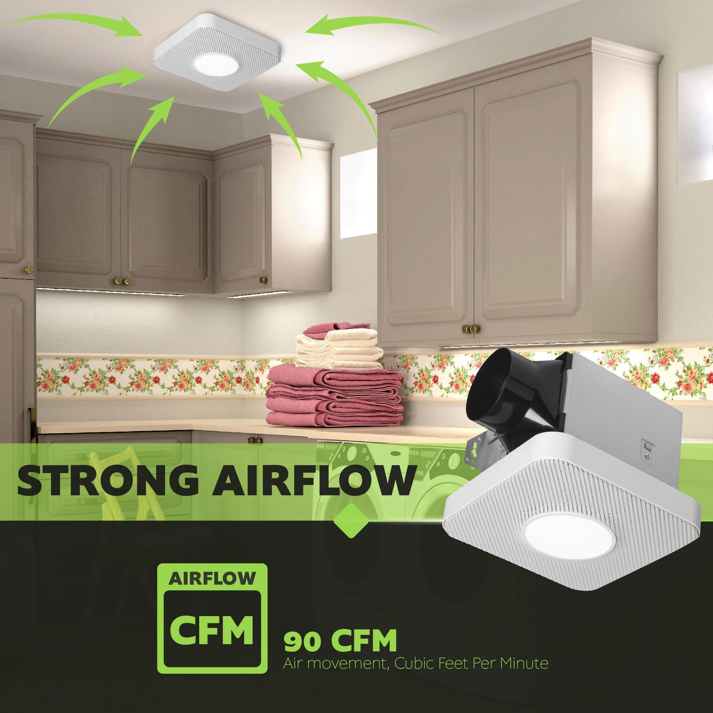 Homewerks 7130-40-BT DC Bathroom Fan with Light and Bluetooth Speaker 90-CFM 1.2 Sones White Easy Install, 4000 Kelvin Cool White Light