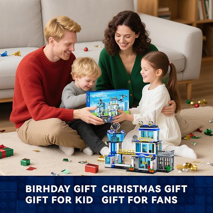 City Police Station Building Block Set with Light 634 PCS HQ Station Kits with Helicopter Police Car and Motorcycle. Ideal as a Birthday Holiday Collectible Gift for 6+ Fans Boys and Girls