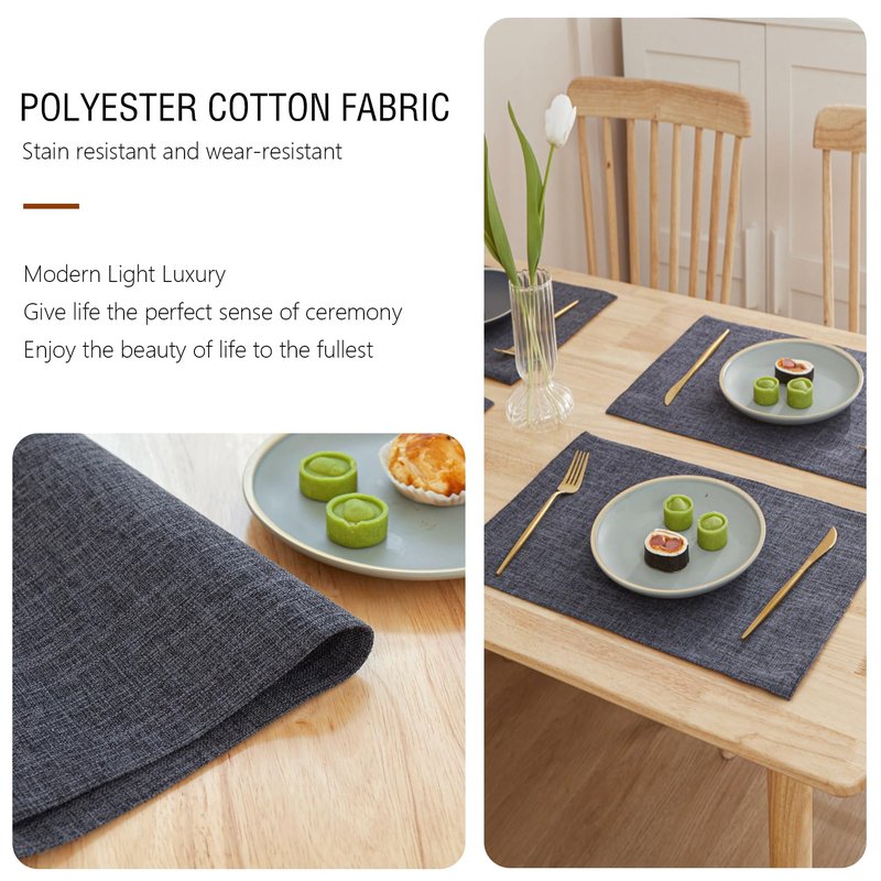 Linen Placemats Set of 4-12“ x 18”-Easy Clean Placemats and Table Mats,Heat-Resistant and Non Slip Dining Placemats,Suitable for Indoor and Outdoor,Durable Rectangular Linen Table Mats(4, Carbon Gray)