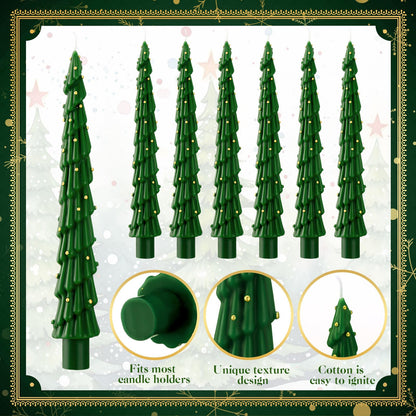 MTLEE Christmas Tree Shaped Taper Candles 10 Inch Unscented Christmas Tree Candles Decorative Aesthetic Xmas Relaxation Gifts for Centerpiece Decorations (Stylish,Green,6 Pcs)