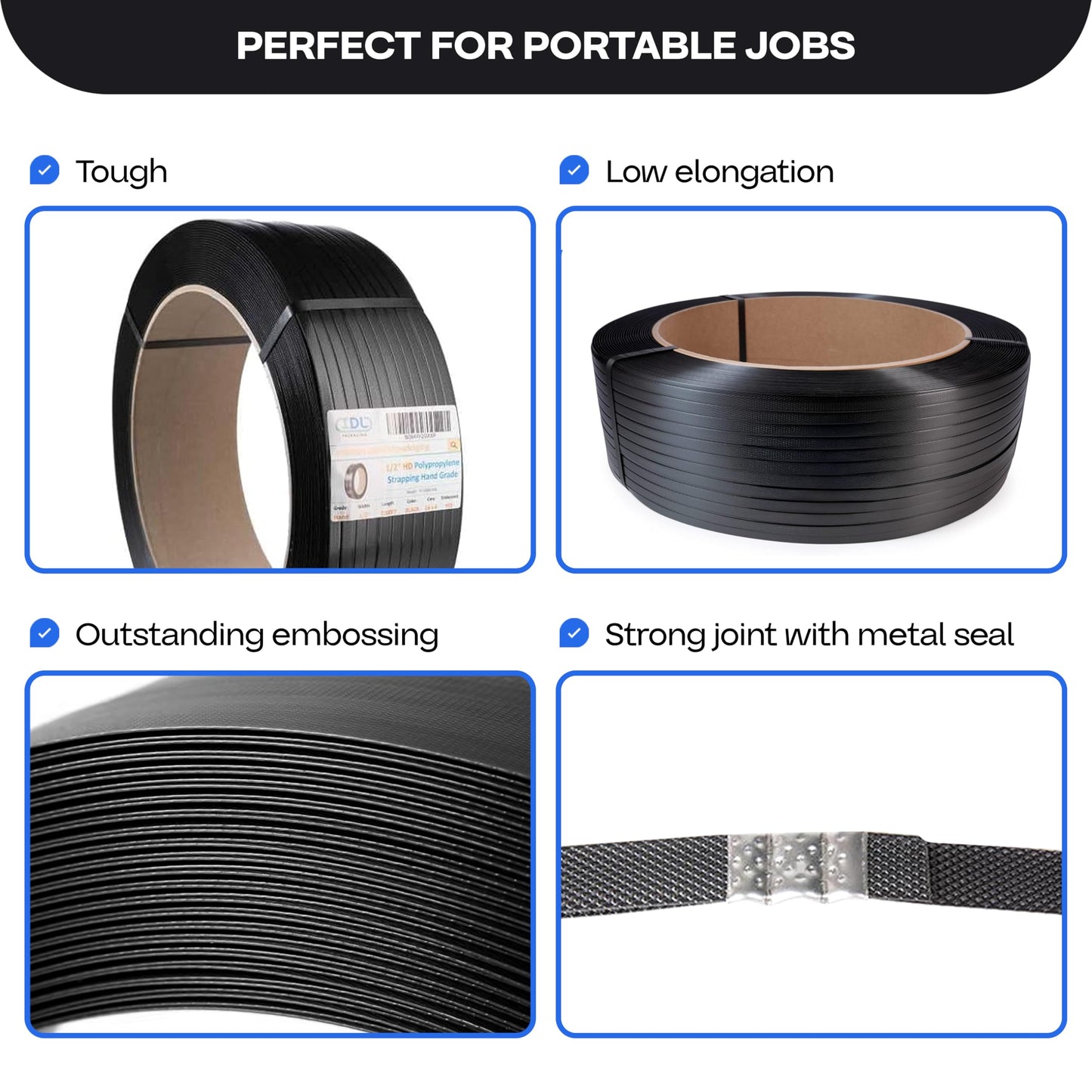 IDL Packaging 1/2" x 9000' Hand Grade Polypropylene (PP) Strapping Roll of 16" x 6" Core Size, 300 lbs Break Strength - Lightweight and Affordable Poly Banding - Elastic and Flexible Packing Straps