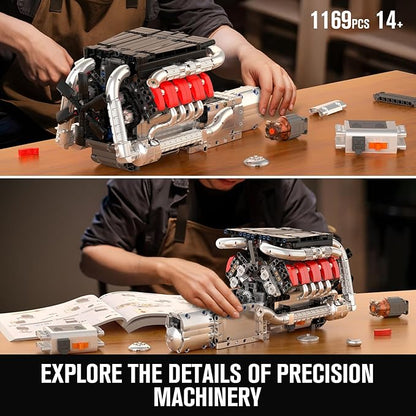 Mould King 10203 V8 Engine Building Kit for 14+ Adults MOC Ideas 4-Speed Transmission V8 Engine Model for Display STEM Building Project for Teens(1169 PCS)