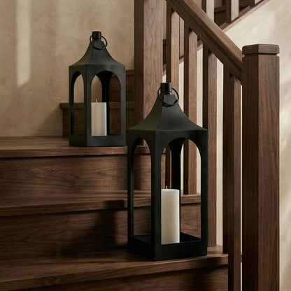 MOZEAL 15" Medium Grace Spire Hanging Lantern - Black Heavy Metal No Glass - Rust-Resistant, in/Out Use, for Centerpieces/Tables/Shelves/Hooks - Vers Event/Home - Vintage Holder for Pillar/LED Lights