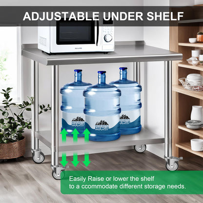 Faazy Stainless Steel Commercial Workbench - 30 x 36 Inch Metal Table Cart with Caster Wheel - NSF Certified - Heavy Duty for Restaurant, Kitchen, Garage