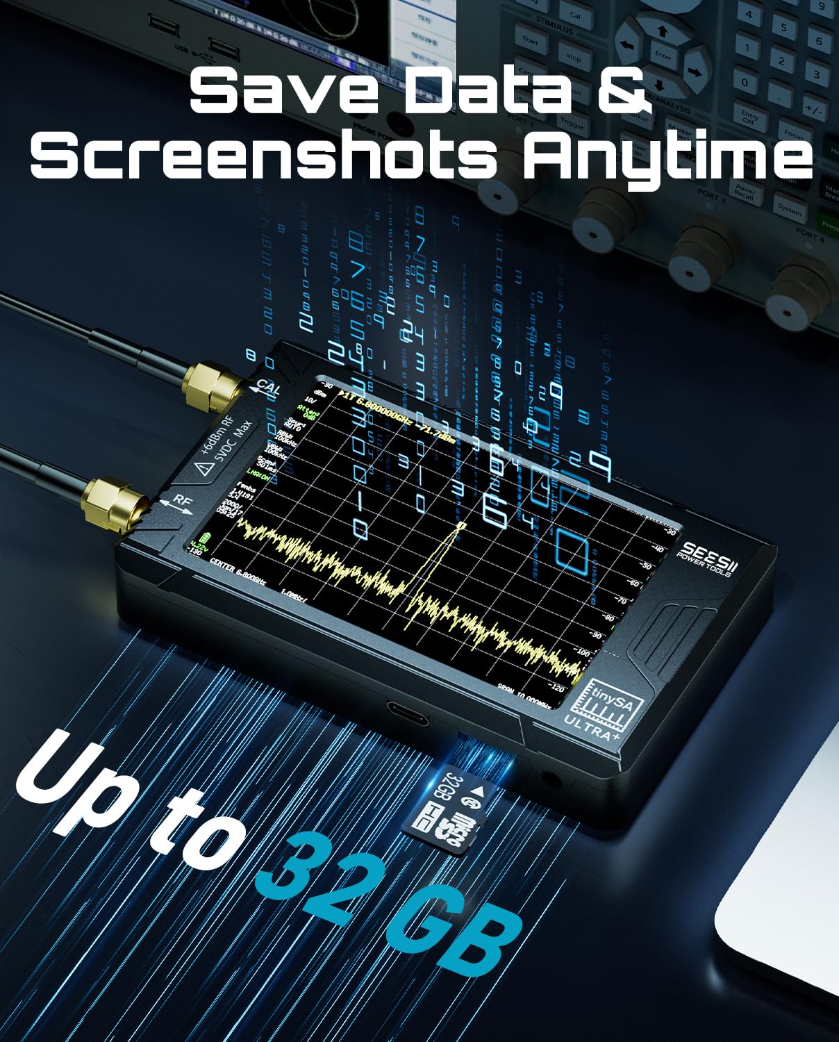 SeeSii TinySA Ultra+ ZS407 7.3GHz Spectrum Analyzer: 2025 Upgraded 4 Inch HW V0.5.4 100kHz-7.3GHz Handheld Tiny Frequency Analyzer - 2-in-1 RF Signal Generator 100kHz to 900MHz MF/HF/VHF UHF