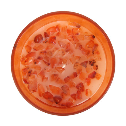 Sacral Chakra Candle: Orange Fragranced with Carnelian Crystal Chips, Reusable Glass Holder, Metallic Lid - 25-Hour Burn Time, Paraffin Wax - Spiritual Purpose, Seven Chakras Healing