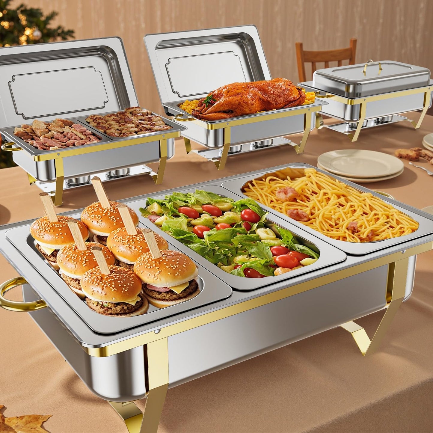 Chafing Dishes for Buffet 4 Pack 7 Pans, High Grade 9QT Chafing Dish Buffet Set, Chafers and Buffet Servers Warmers Sets for Parties, Events and Weddings