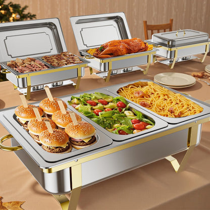 Chafing Dishes for Buffet 4 Pack 7 Pans, High Grade 9QT Chafing Dish Buffet Set, Chafers and Buffet Servers Warmers Sets for Parties, Events and Weddings