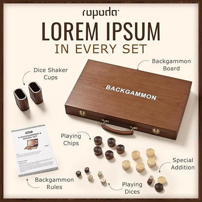 ropoda Sapele Wood Backgammon Board Game Set (18 Inches) for Adults and Kids - Classic Board Strategy Game - Portable and Travel Backgammon Set with Wooden Playing Pieces and Accessories
