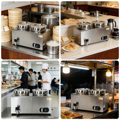 CTJ Electric Soup Warmer Two 7.4QT Nacho Cheese Warmer 304 Stainless Steel Commercial Food Warmer 86°F~185°F Adjustable, with Drain Faucet, Steam Table for Catering Restaurant Buffet