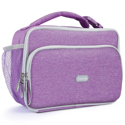 Amersun Kids Lunch Box, Insulated School Lunch Bag with Padded Liner Keep Food Warm Cold for Long Time,Water-resistant Thermal Travel Office Lunch Cooler for Girls Boy-2 Pocket,LB005-P